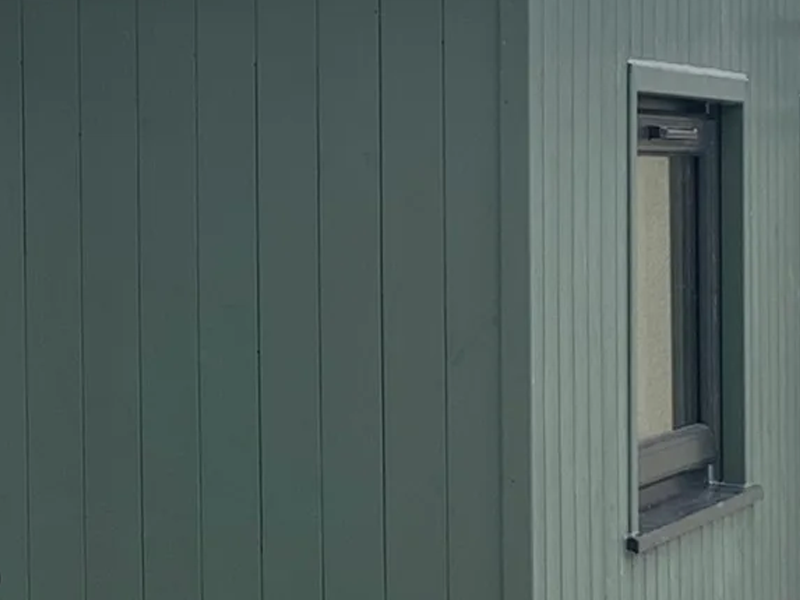 Close up of the green cladding