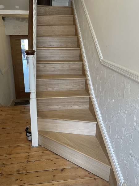 Finished oak wood staircase
